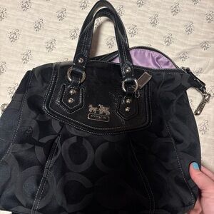 Coach Black Satchel with Silver Accents